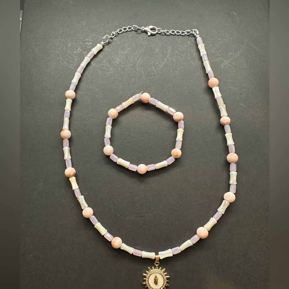 Hand Crafted Pink and Purple Beaded Necklace Set